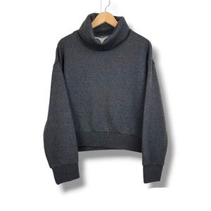 Zara Cropped Sweatshirt Dark Grey Cowlneck Fleece Lined Pullover Top XL